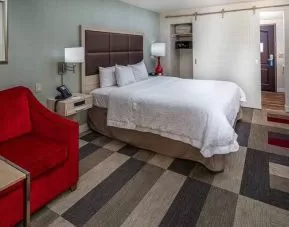 Colorful king suite with natural light at Hampton Inn San Francisco Airport.