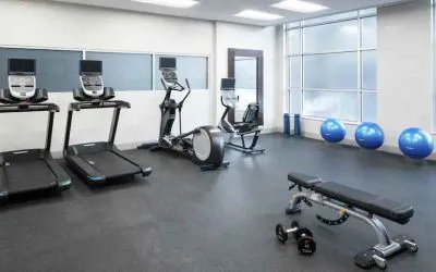 Fitness center with treadmills at the Hampton Inn & Suites Memphis-Beale Street.