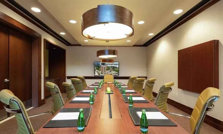 Professional and well-equipped meeting room at Embassy Suites by Hilton Houston Downtown.