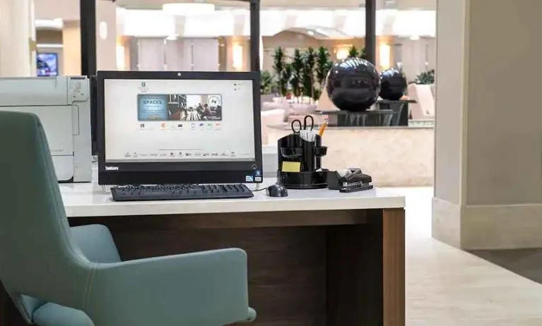 Dedicated workspace and business center at Embassy Suites by Hilton Seattle Tacoma International Airport.
