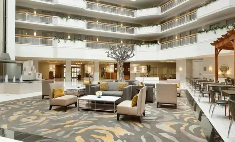 comfortable and spacious lounge and coworking space at Embassy Suites by Hilton Newark Wilmington South.
