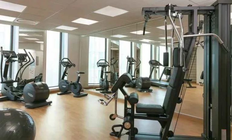 Fully equipped fitness center at the Hilton Garden Inn Bordeaux Centre.