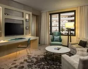 Comfortable living room suitable as workspace at the Hilton Amsterdam Airport Schiphol.