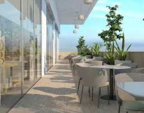 Outdoor terrace perfect for co-working at the Hilton Garden inn Casablanca Sud.