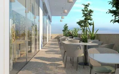 Outdoor terrace perfect for co-working at the Hilton Garden inn Casablanca Sud.
