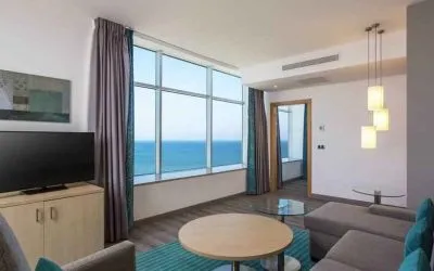 Living room perfect as workspace at the Hilton Garden Inn Tanger City Center.