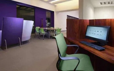 Business center with computer at the Hilton Garden Inn Monterrey Airport, Nuevo Leon, Mexico.