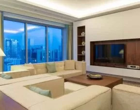 Stylish presidential suite with sofas at the Hilton Warsaw City.