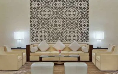 Beautiful hotel workspace with sofas at the Hilton Makkah Convention Hotel.