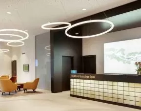 Lobby workspace at the Hilton Garden Inn Zurich Limmattal.