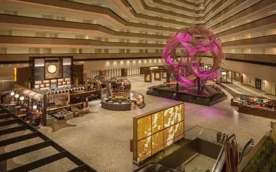 Stylish hotel atrium at the Hyatt Regency San Francisco.