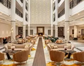 spacious lobby and coworking space at Hilton Nicosia.