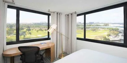 Working station overlooking the golf fields at the Sheraton Miami Airport Hotel.