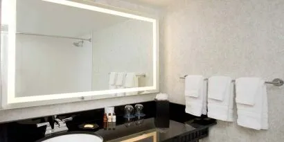 Guest bathroom at the Sheraton Miami Airport Hotel.