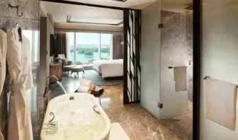 Bath tub in a hotel suite at the Conrad Bengaluru.