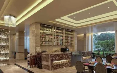 Hotel workspace at the DoubleTree Suites by Hilton Bangalore.