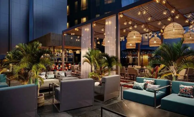 Outdoor patio perfect as workspace at the Hilton Kinshasa.