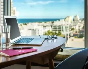 Workstation overlooking the water at Hyatt Centric Miami South Beach.