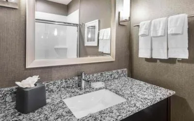 Guest bathroom with shower at Holiday Inn & Suites Silicon Valley - Milpitas.