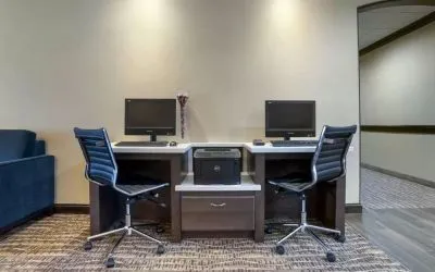 Well-equipped business center with PC, internet, and printer at Comfort Suites Alexandria, LA.