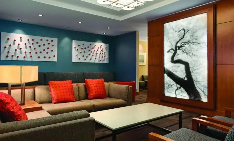 Lobby and coworking lounge at Hyatt Place San Jose Downtown.