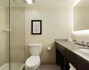 Guest bathroom with shower at Embassy Suites By Hilton Arcadia Pasadena Area.