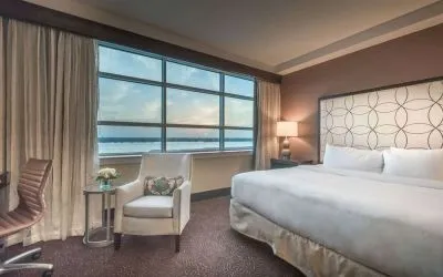 Delux king room with natural light at Hilton Baton Rouge Capitol Center.