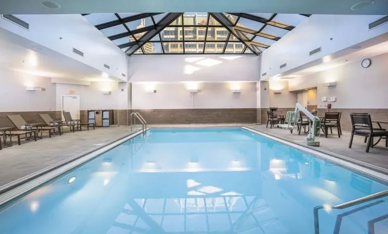 Stunning indoor pool at Hilton Indianapolis Hotel & Suites.