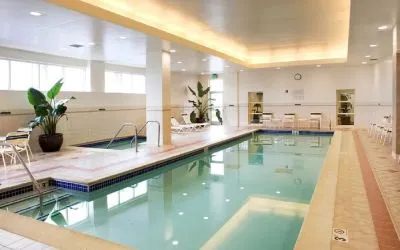 Stunning indoor pool at Sonesta Emeryville - San Francisco Bay Bridge.