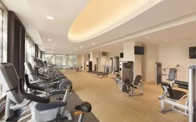 Equipped fitness center at Hilton Boston Logan Airport.