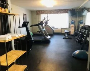 Fitness center available Delux king room bath at Radisson Hotel Schaumburg.