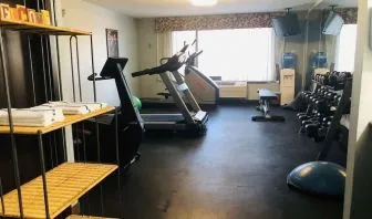 Fitness center available Delux king room bath at Radisson Hotel Schaumburg.