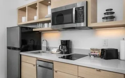 In-room kitchen at TownePlace Suites Nashville Midtown.