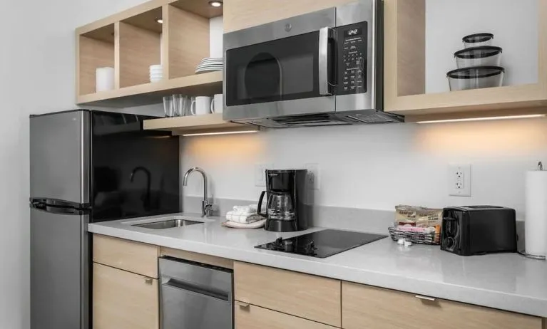 In-room kitchen at TownePlace Suites Nashville Midtown.