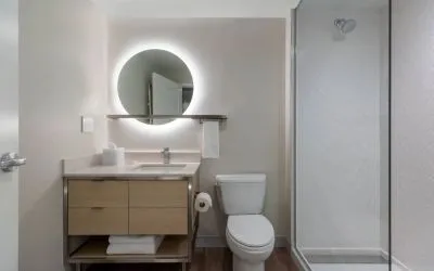 Guest bathroom with shower at TownePlace Suites Nashville Midtown.
