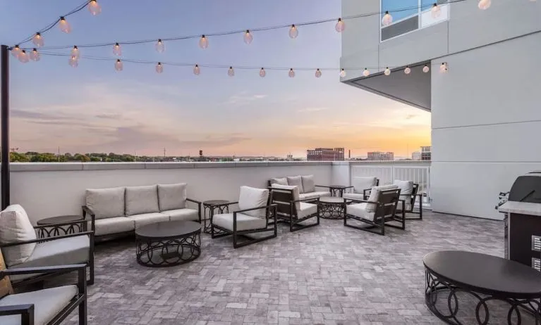 Seats in rooftop perfect for coworking at TownePlace Suites Nashville Midtown.