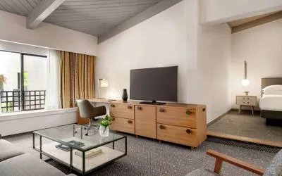 Day use room with TV and lounge area at Hilton Scottsdale Resort & Villas.
