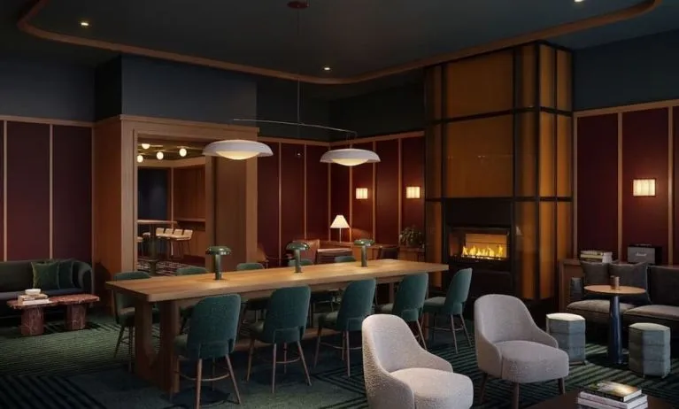 Lobby lounge area and workspace at Romer Hell's Kitchen.