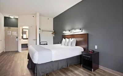 Cozy and romantic king room at OYO Townhouse Orlando West.