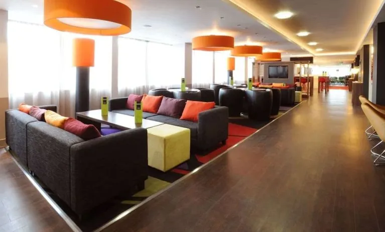 Lobby and coworking lounge at Hampton By Hilton Birmingham Broad Street.