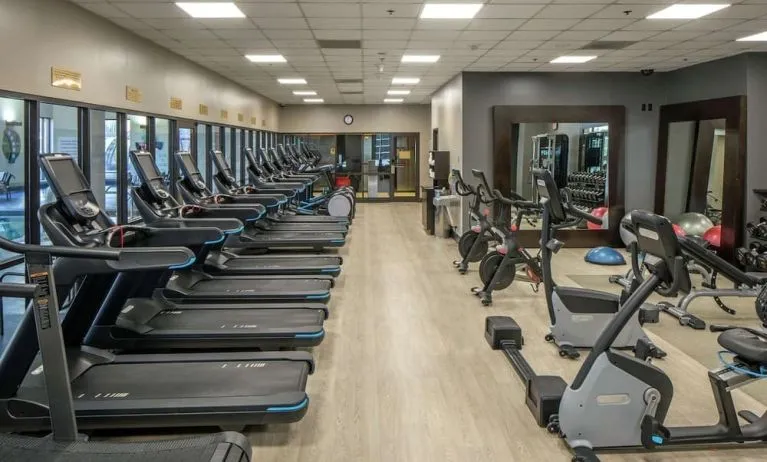 Fully equipped fitness center at Hilton Minneapolis.