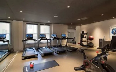 The Clift Royal Sonesta’s fitness center has numerous exercise machines and free weights, including kettlebells.