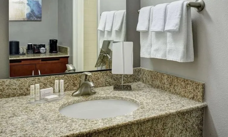 Guest bathroom at Sonesta Select Milwaukee Brookfield.