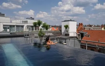 Relaxing rooftop pool at Wilmina Hotel.