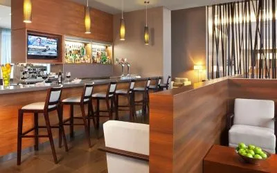 Bar and coworking space at Novotel Toronto Vaughan Centre.