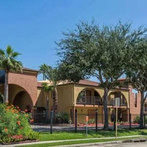 Outdoor garden space at Super 8 By Wyndham Houston/Webster.