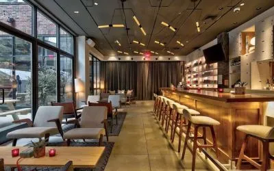 Bar and coworking space at Arlo SoHo.