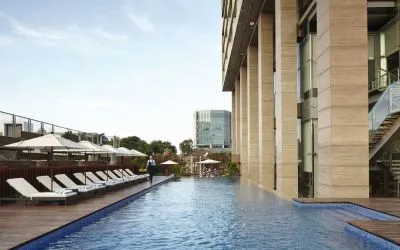 Stunning outdoor pool at Fraser Residence Menteng Jakarta.