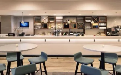 Bar and lounge area at Hampton By Hilton London Stansted Airport.