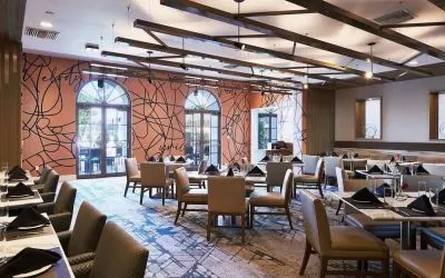 Dining hall at Hotel Dena, Pasadena Los Angeles.